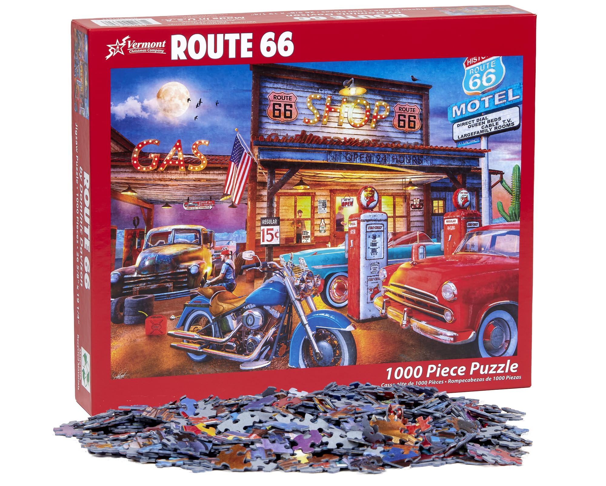 Vermont Christmas Company Route 66 puzzle on premium board for durability.
