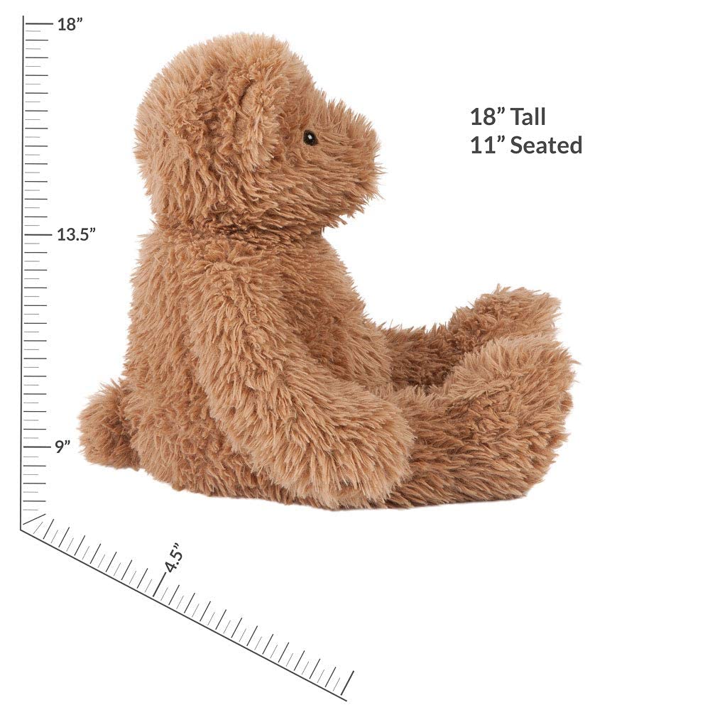 Vermont Teddy Bear 18-inch almond brown recycled stuffing illustrates eco design.