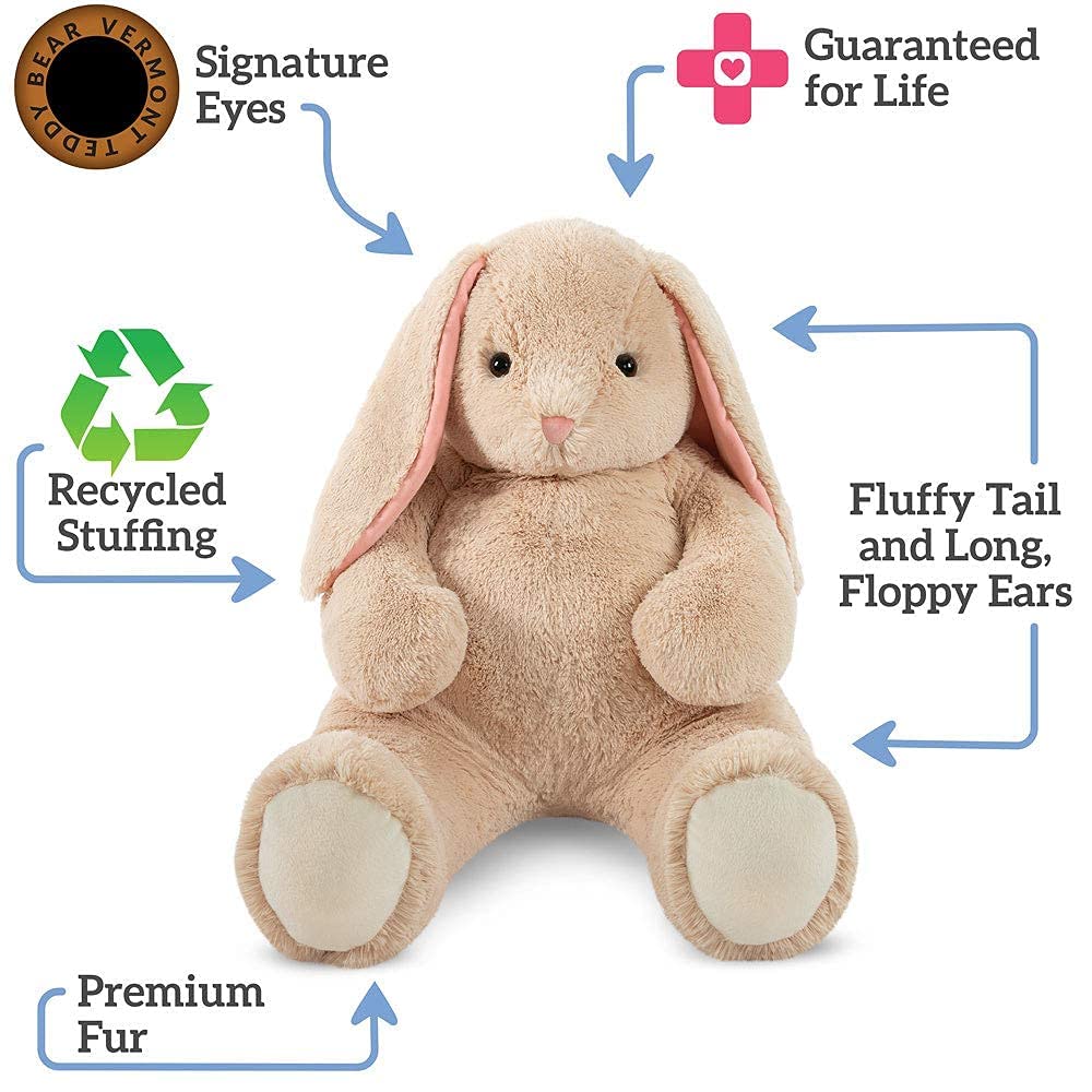 Vermont Teddy Bear giant bunny 4ft detailed stitching shows durable craftsmanship.
