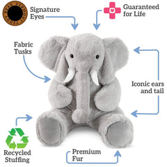 Vermont Teddy Bear Giant Elephant fluffy tail completes an authentic, huggable look