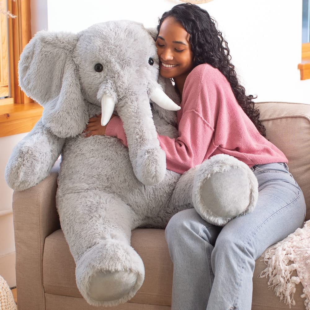 Vermont Teddy Bear Giant Elephant four-foot size offers a commanding, comforting presence for any room