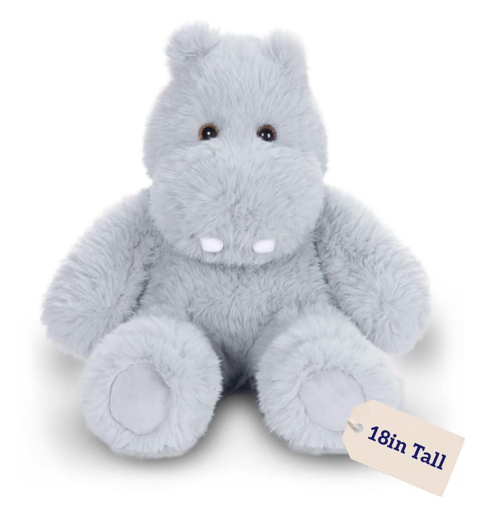 Vermont Teddy Bear hippo plush 18-inch with ultra-soft fur for cozy hugs.