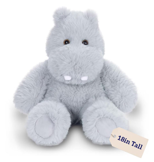 Vermont Teddy Bear hippo plush 18-inch with ultra-soft fur for cozy hugs.