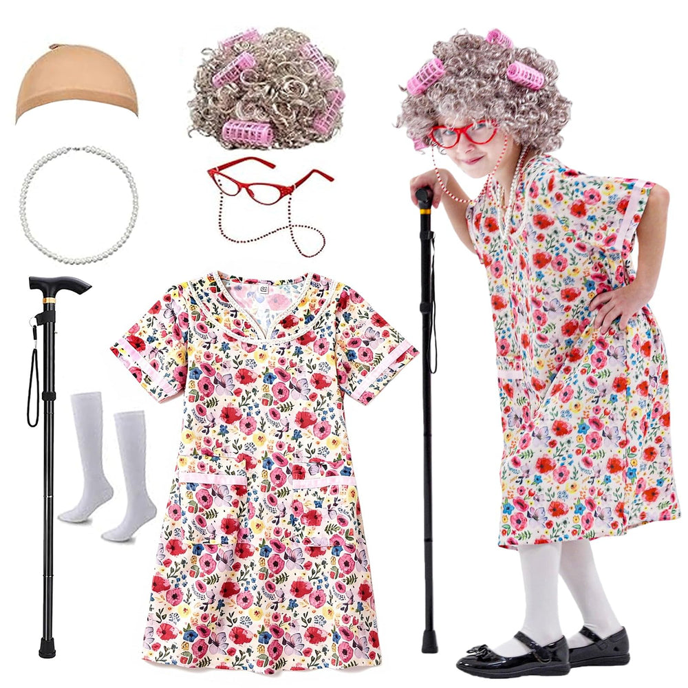 VersaCharm wig cap with curls creates a quick grandma look for playful storytelling.