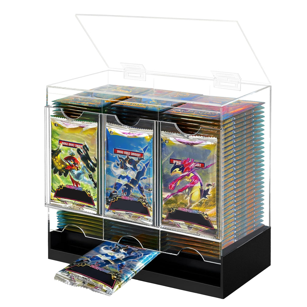 Verssure 3-Slot Booster Pack Dispenser front view, clear acrylic display and easy grabbing of packs.