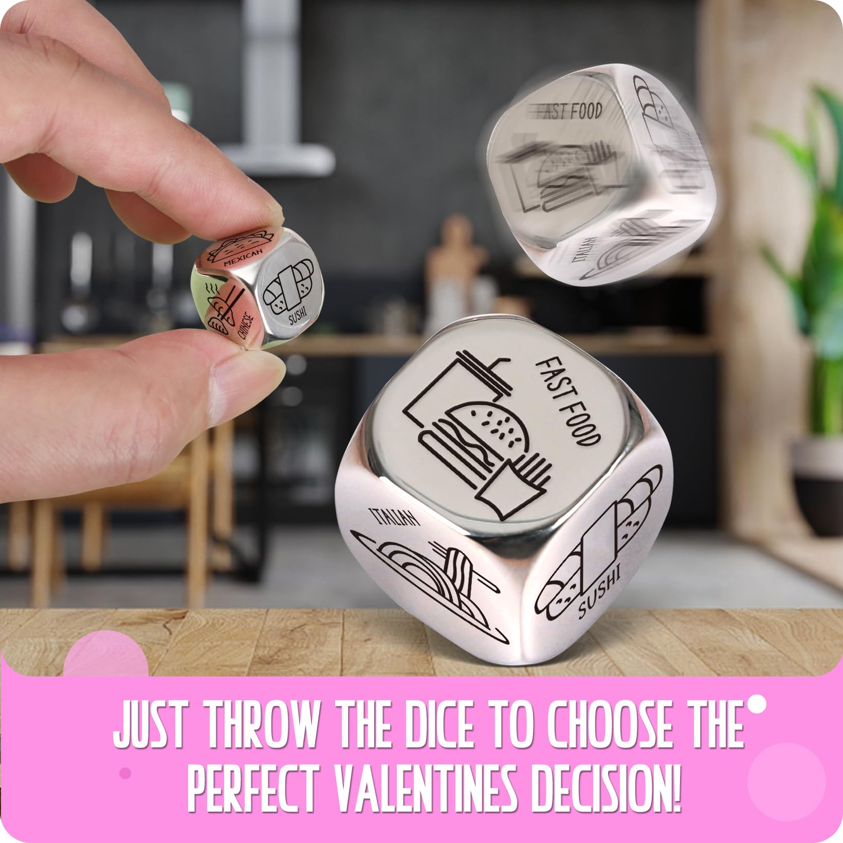 VERTHMOE valentines dice Chinese cuisine prompts easy meal decisions.