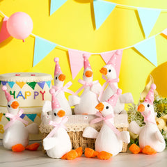 Vertintong goose plush with pink party hat detail for celebrations