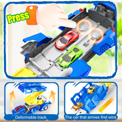 VESIHOLO dinosaur-truck double-track extends to a long racing layout for two cars.