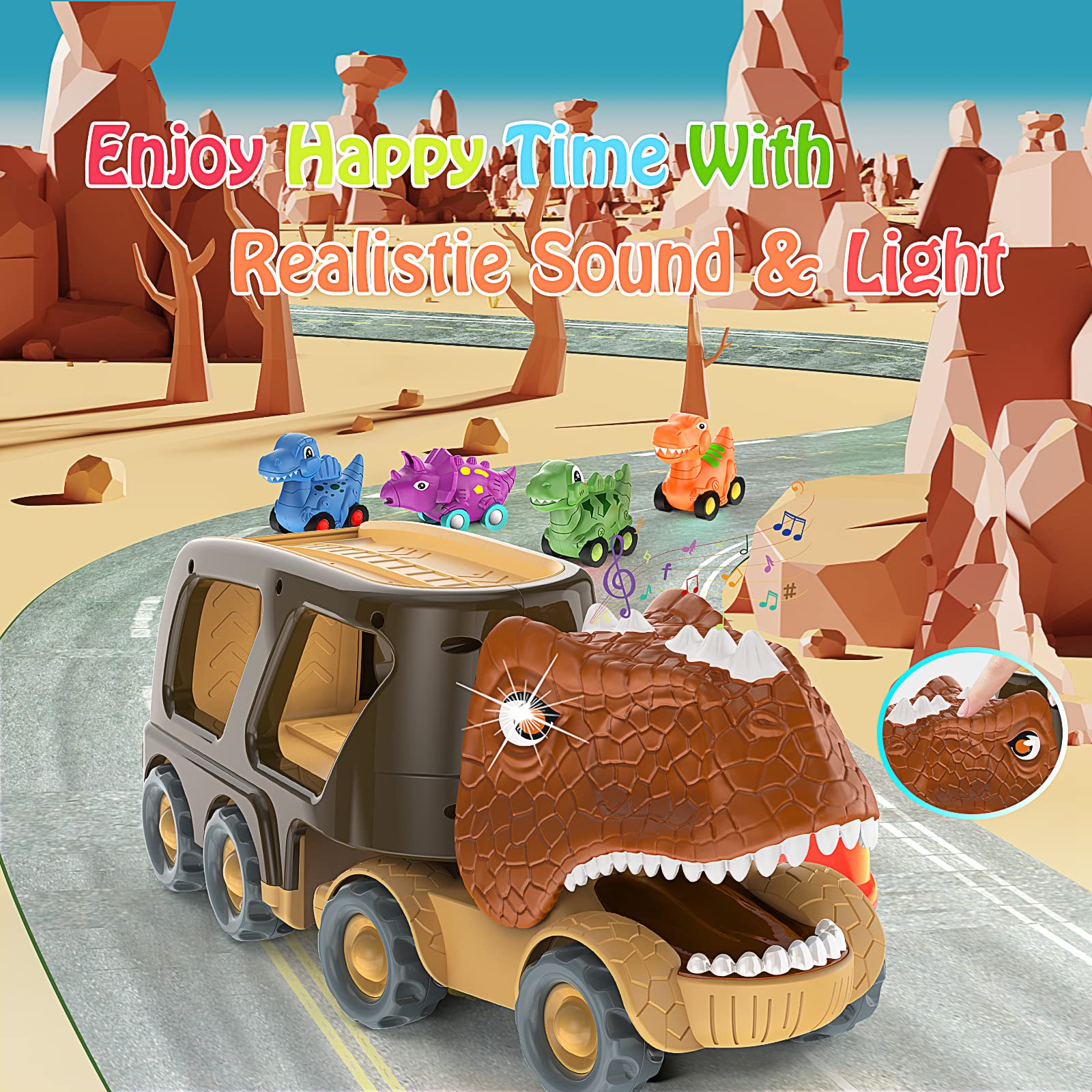 Veslier four mini dinos in pull-back cars for independent imaginative play