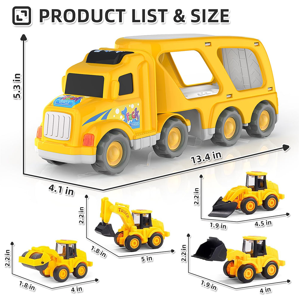 Veslier six mini cars set beside the truck for hands-on building fun