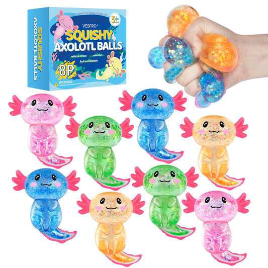 VESPRO axolotl stress ball set in bright colors for calming sensory play