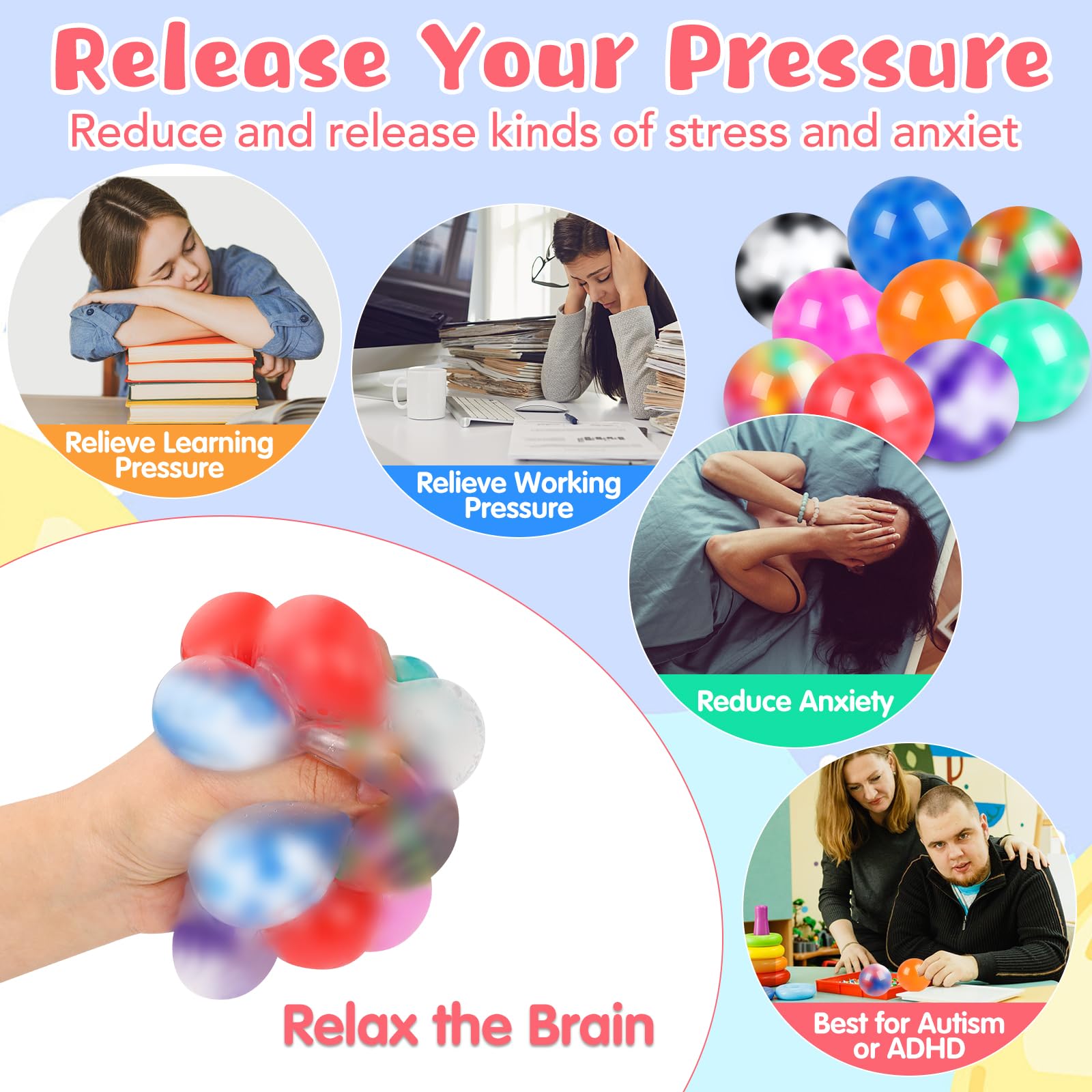 VESPRO safe, durable TPR stress balls with non-toxic, BPA-free outer skin for long use