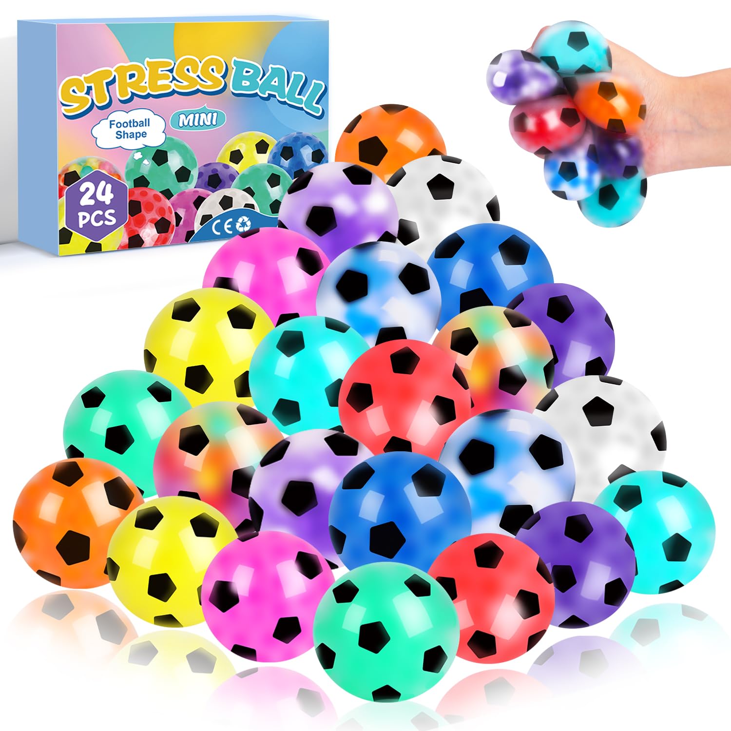 VESPRO stress ball set in multicolor close-up, ideal for focus during work.