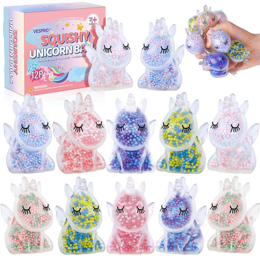 VESPRO unicorn stress ball 12-pack for kids and adults, ideal for tactile relief