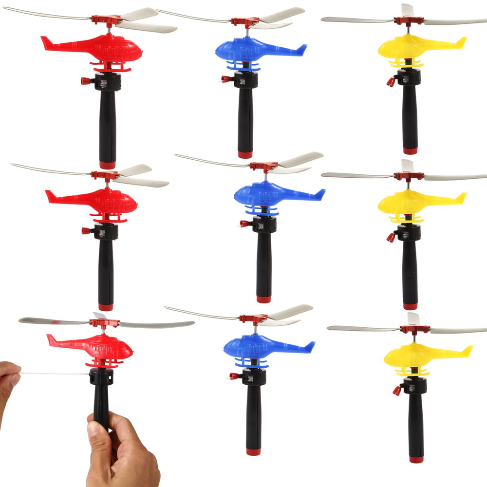 VETE eight-pack flying helicopters with pull-cord action for kids' outdoor play