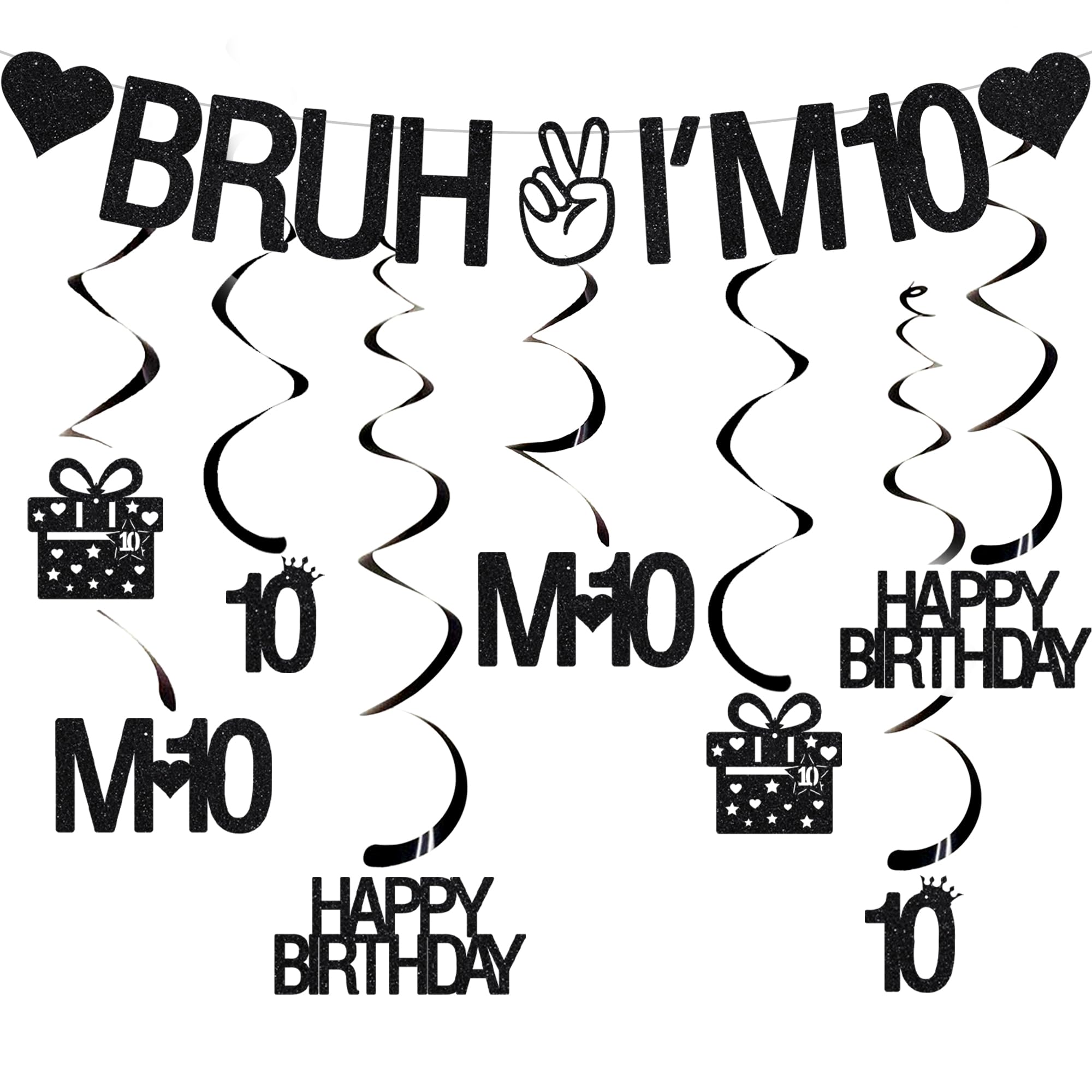 VeyoCraft Bruh I'm 10 banner shimmering black glitter for bold party decor