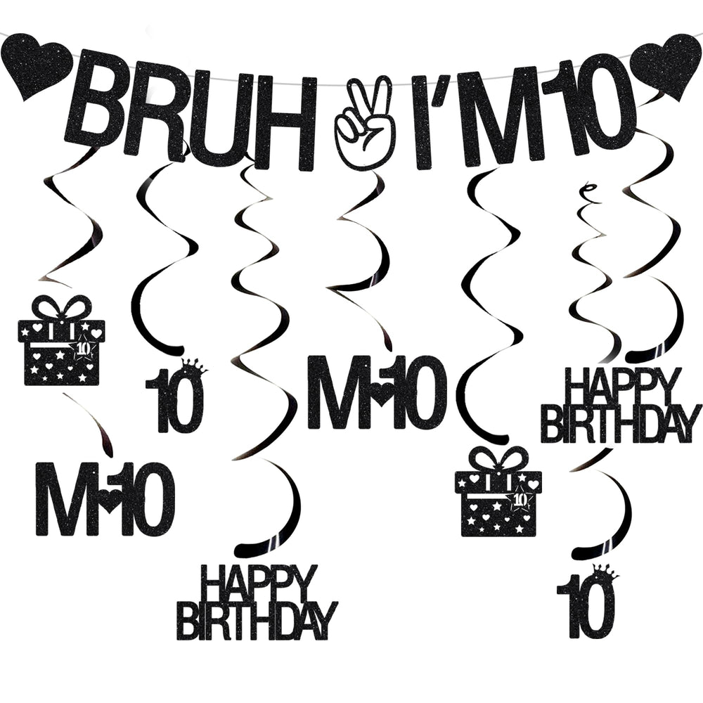 VeyoCraft Bruh I'm 10 banner shimmering black glitter for bold party decor