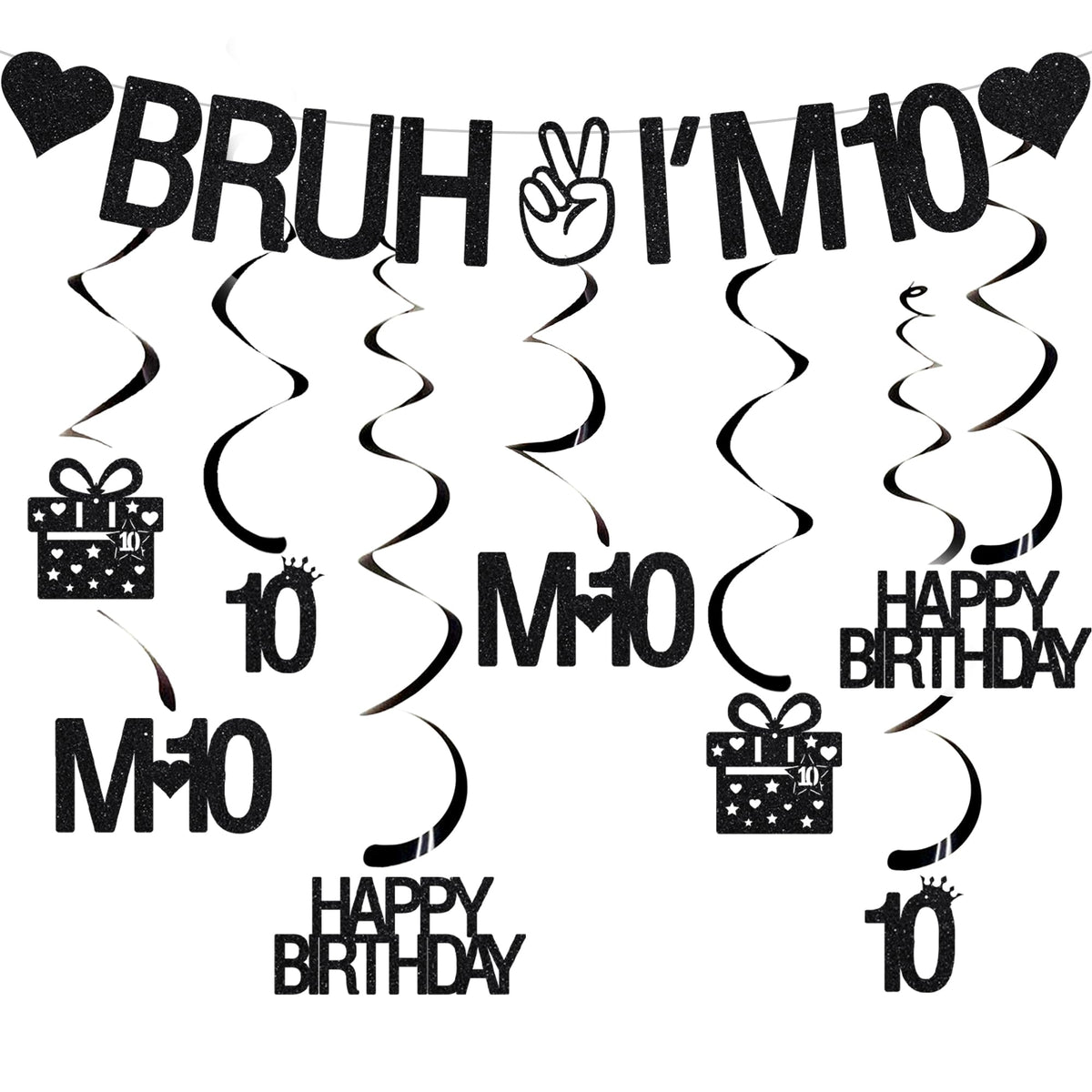 VeyoCraft Bruh I'm 10 banner shimmering black glitter for bold party decor