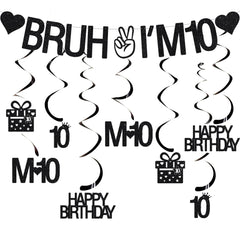 VeyoCraft Bruh I'm 10 banner shimmering black glitter for bold party decor