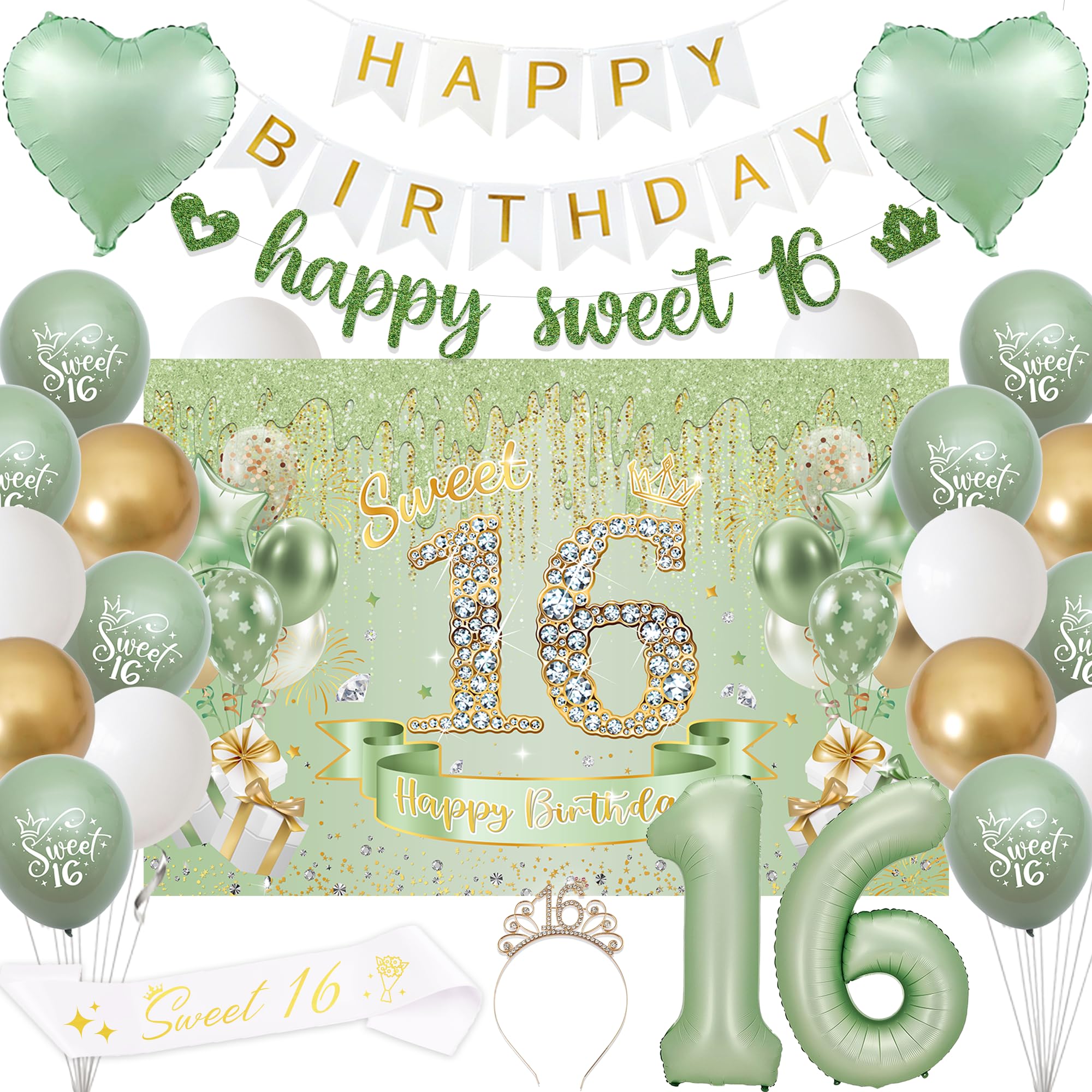 VeyoCraft sage green banner enhances Sweet 16 party visuals for elegant photos