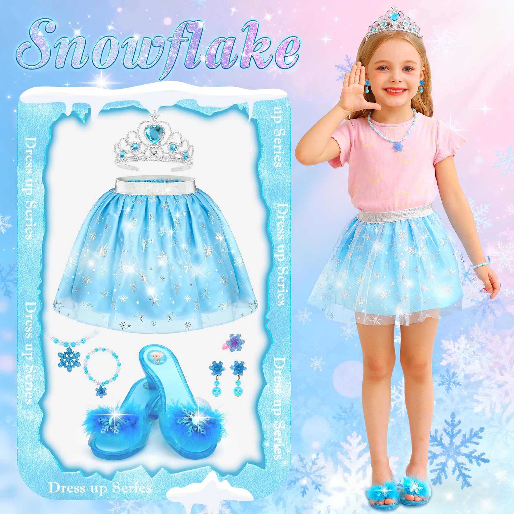 VGOFUN ice princess dress up outfit with snowflakes for cold-weather play.
