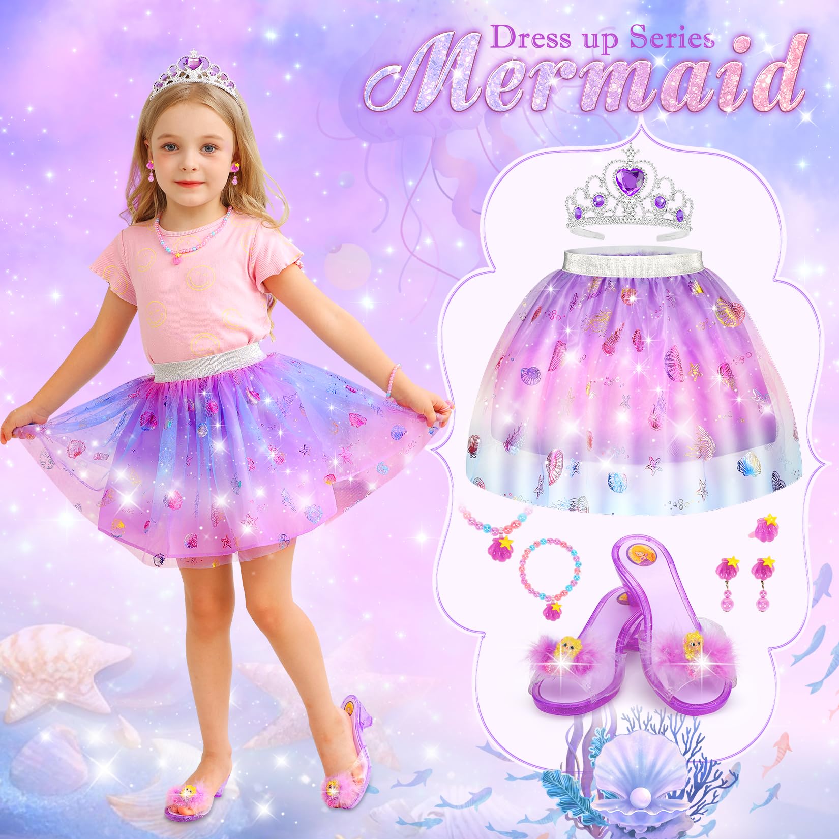 VGOFUN mermaid-themed dress up outfit with seashells and starfish accents.