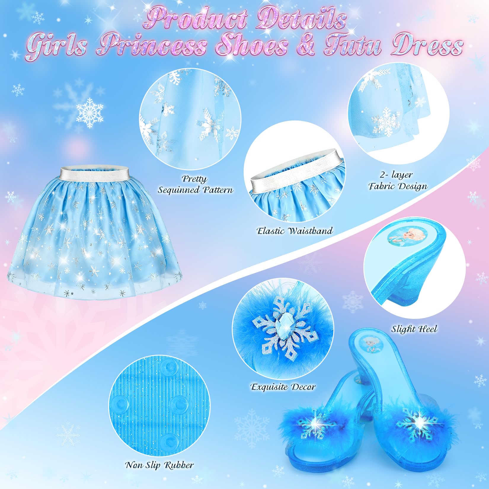 VGOFUN sparkly dress up heels with non-slip soles for safe twirling.