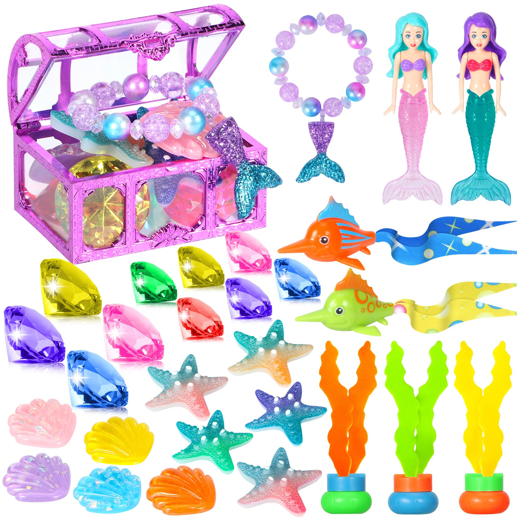 VGOFUN mermaid pool toys: colorful mermaid gems spark treasure-hunt fun underwater.
