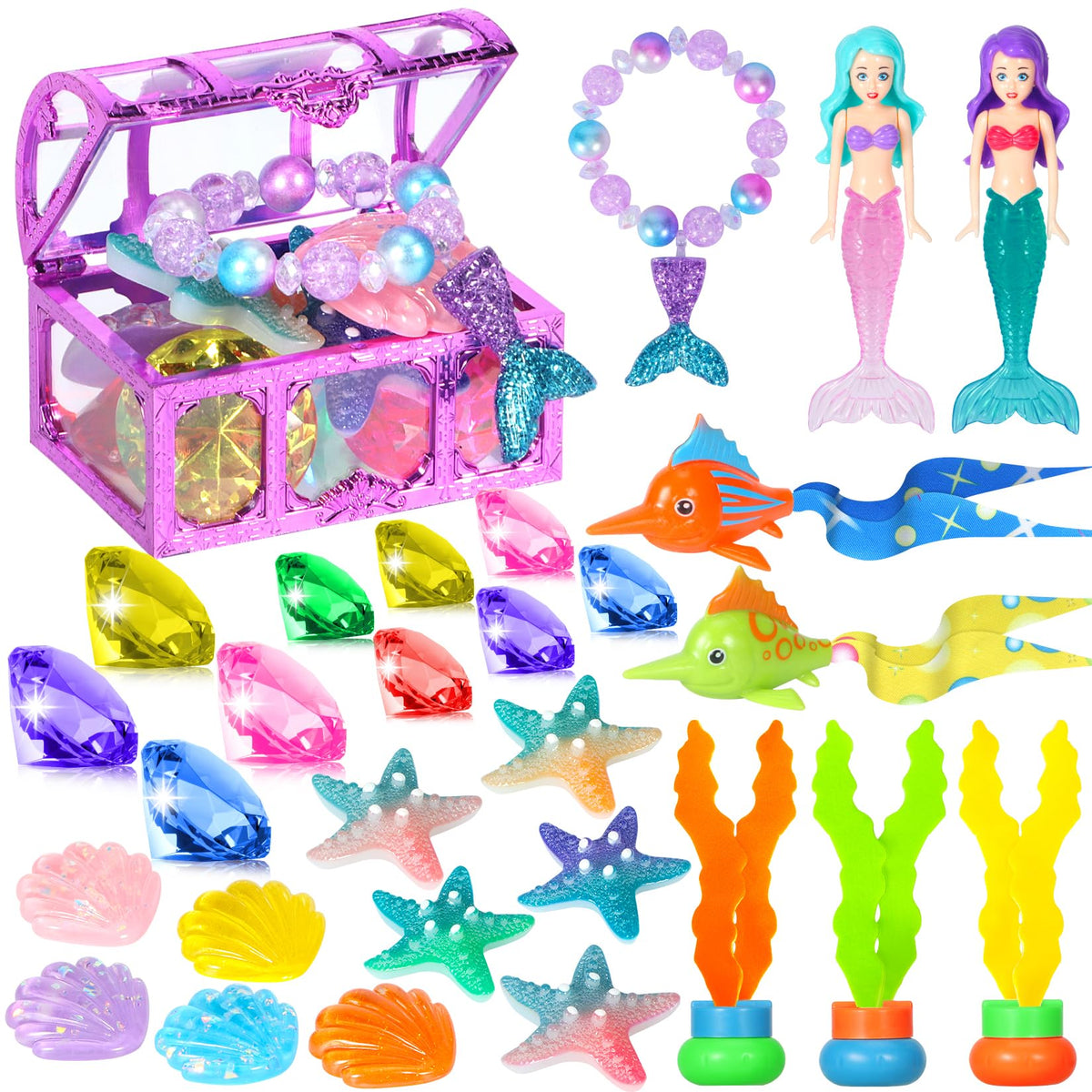 VGOFUN mermaid pool toys: colorful mermaid gems spark treasure-hunt fun underwater.