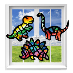 VHALE dinosaur suncatcher template with color tissue papers enhances fine motor skills.