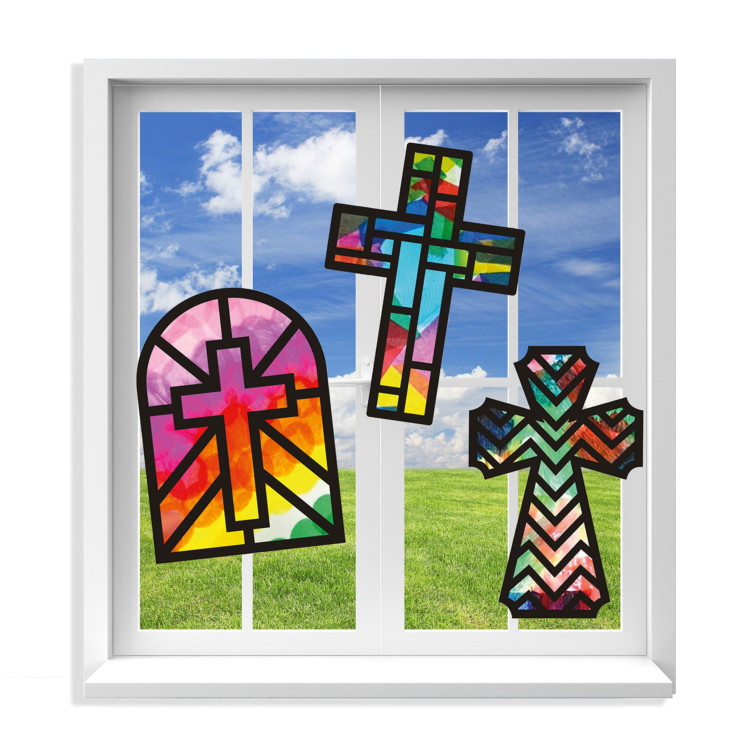 VHALE cross suncatchers with tissue papers brighten daylight on windows