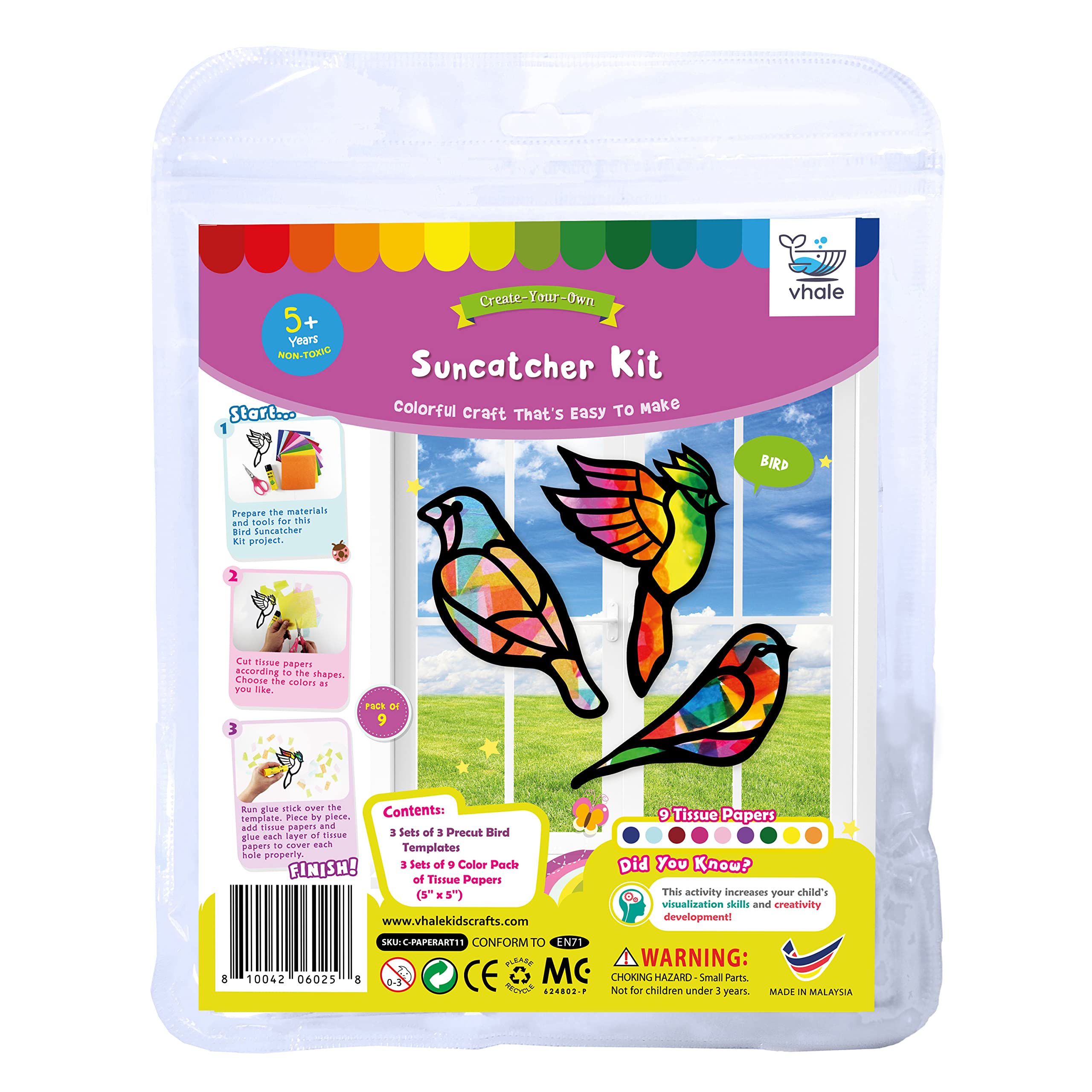 VHALE Bird-themed suncatchers add whimsy to classrooms or windows.