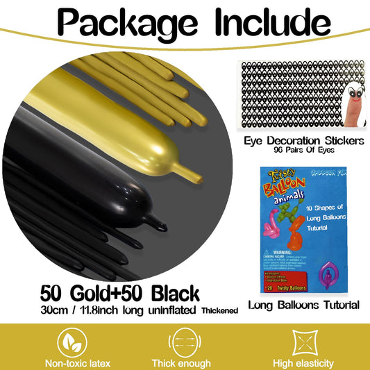 VHUWE 260 long balloons black and gold arch setup for dramatic New Year’s Eve decorations