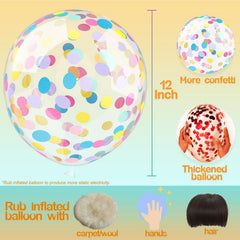 VHUWE clear latex confetti balloon close-up showing confetti inside