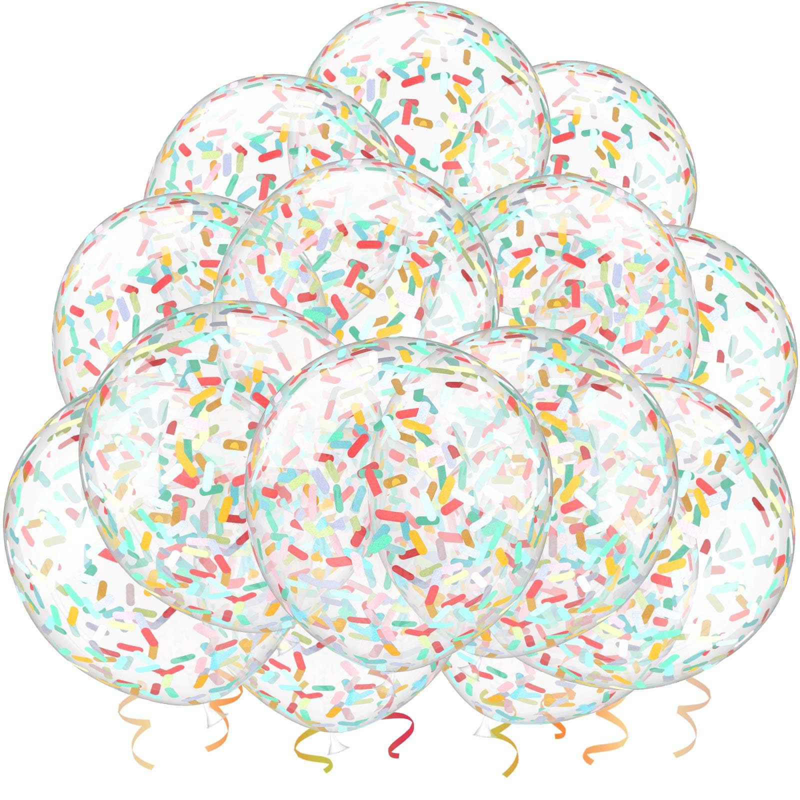 VHUWE rainbow confetti balloons with inside confetti, ideal for vibrant party decor.