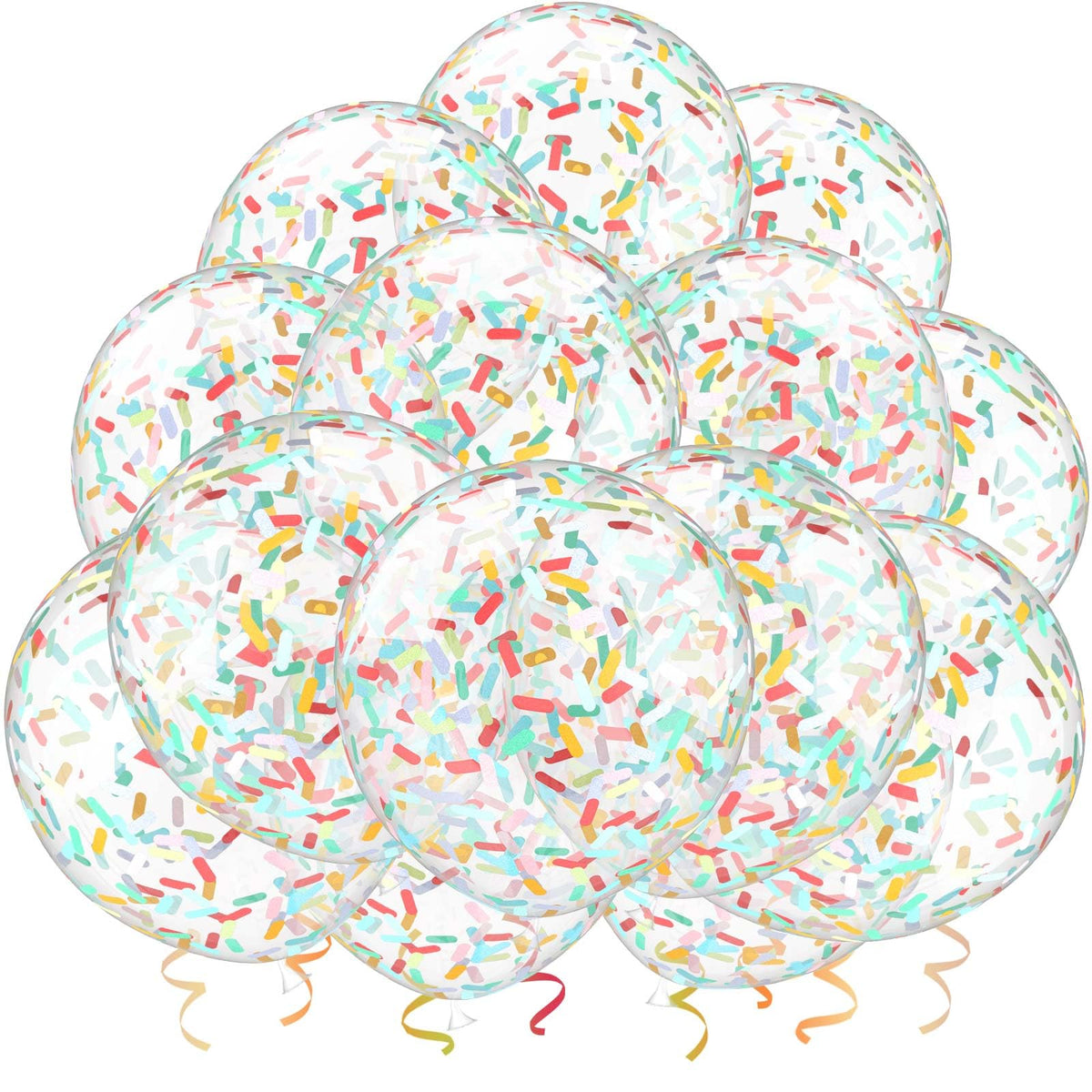 VHUWE rainbow confetti balloons with inside confetti, ideal for vibrant party decor.