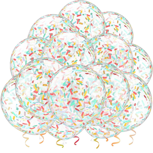 VHUWE rainbow confetti balloons with inside confetti, ideal for vibrant party decor.