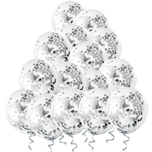 VHUWE silver confetti balloon, 12 inch clear with inside sparkle for festive decor