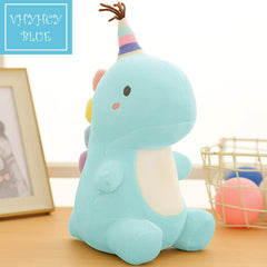 VHYHCY blue dinosaur plush face close-up highlighting soft material.