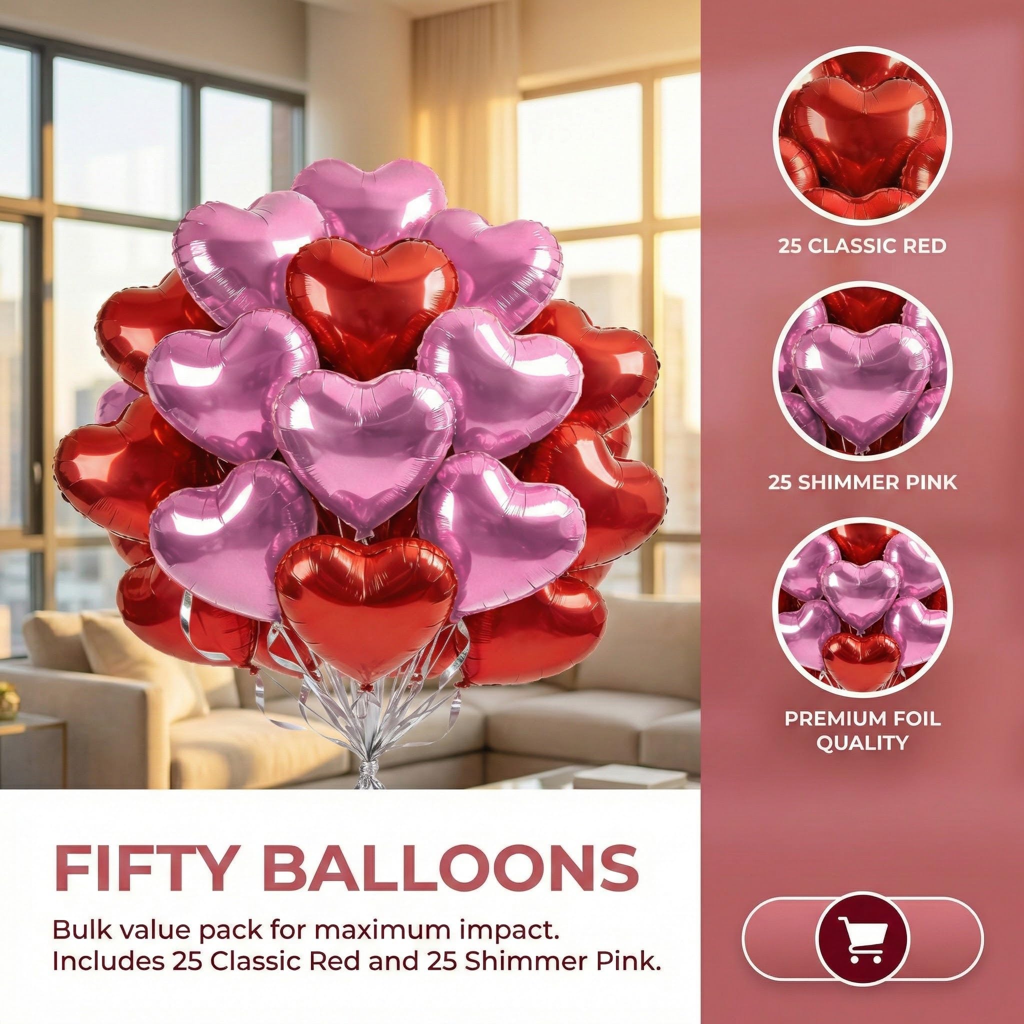Viaecone 18-inch pink heart balloons add elegant wedding accents.
