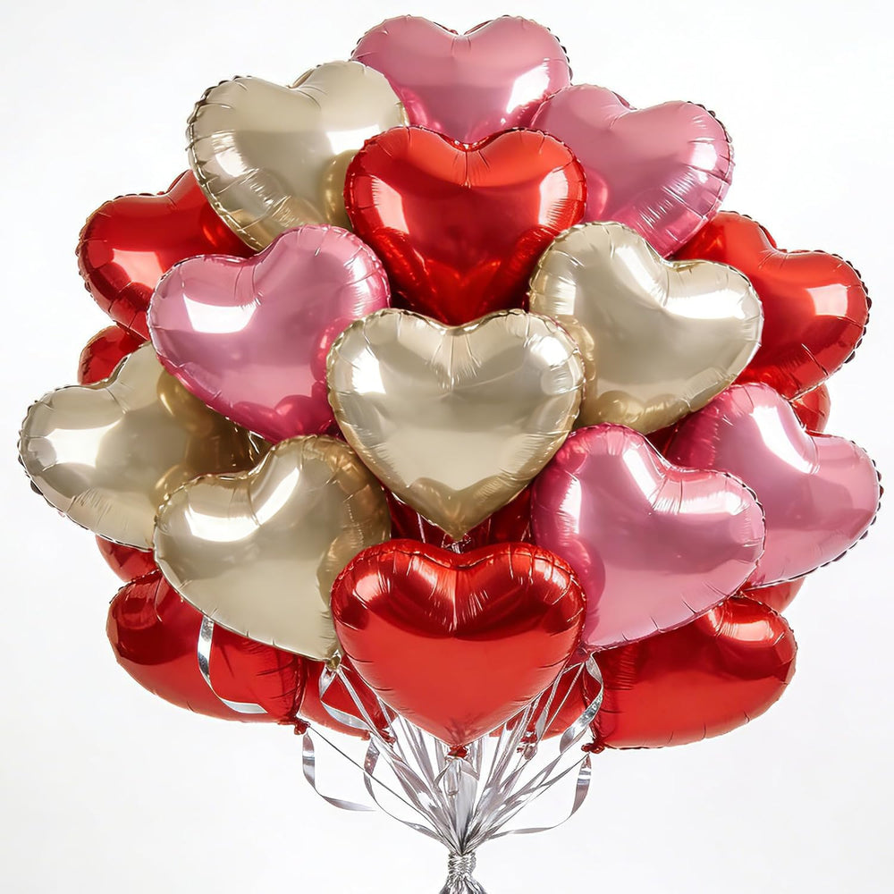 Viaecone 18-inch heart balloons set in red pink gold for elegant decor