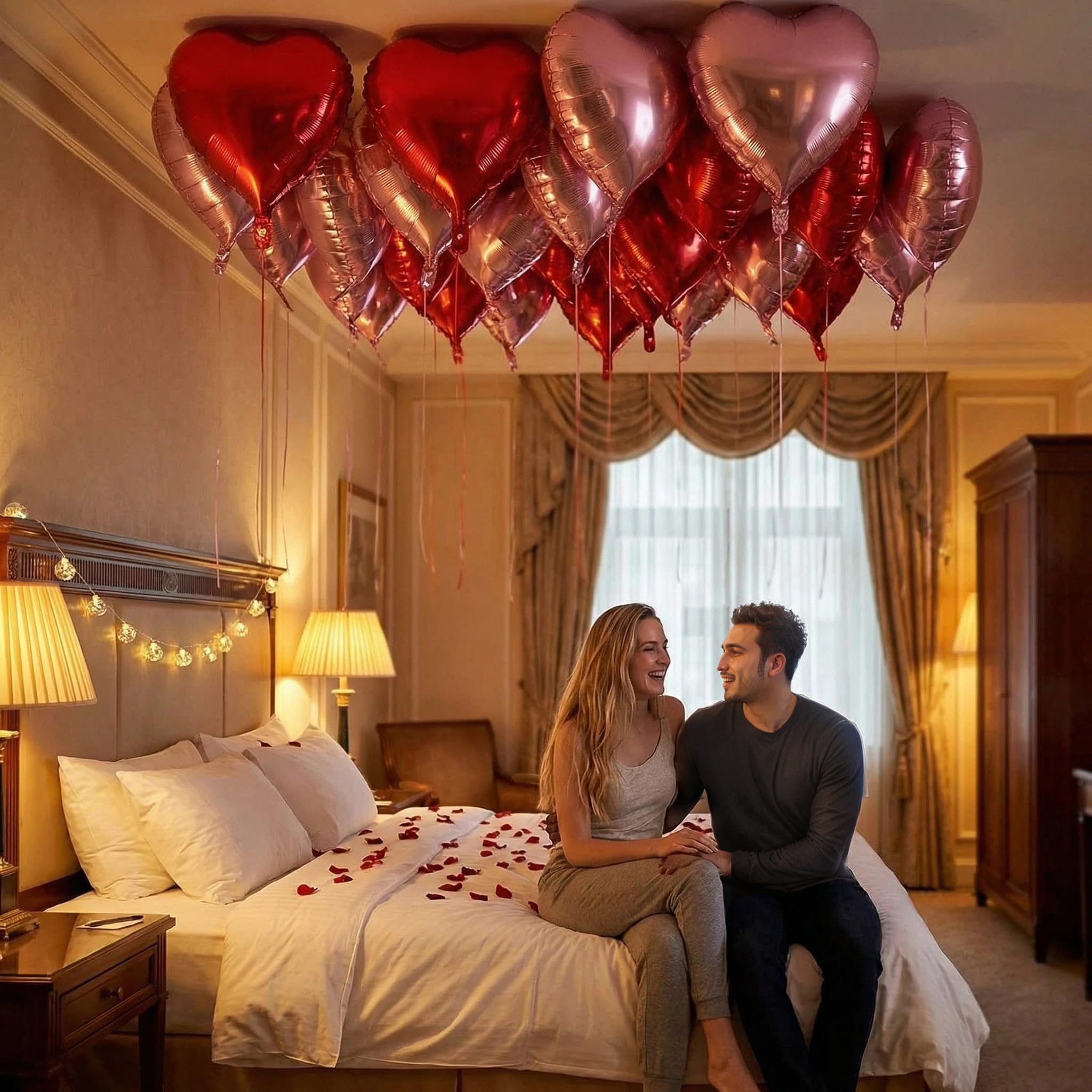 Viaecone wedding and Valentine’s decor with red and pink heart balloons.