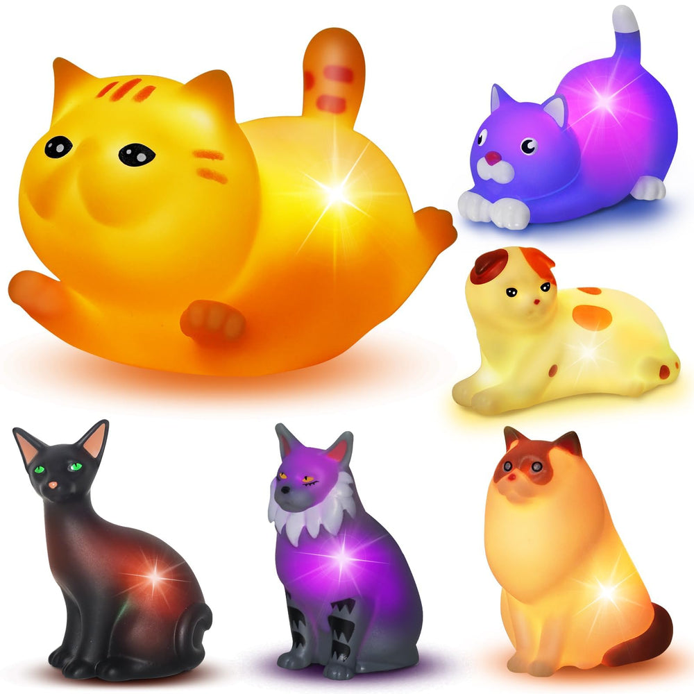 VIBOYLAR bath toys set with 6 glowing cats for engaging bathtime.