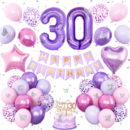 Vibzox 30th birthday balloons in pink and purple for festive photos