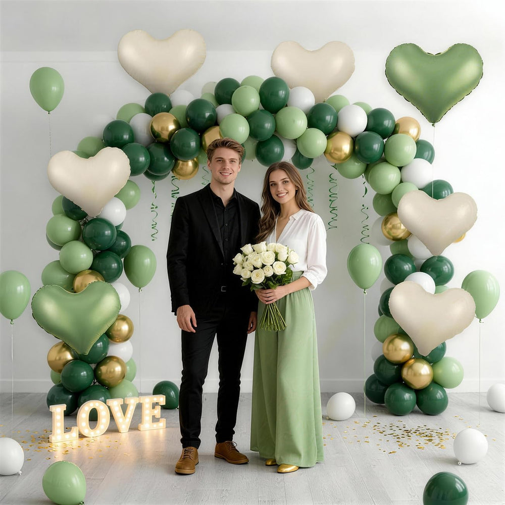 Vibzox green-cream heart balloons set with ribbon enhances celebrations.