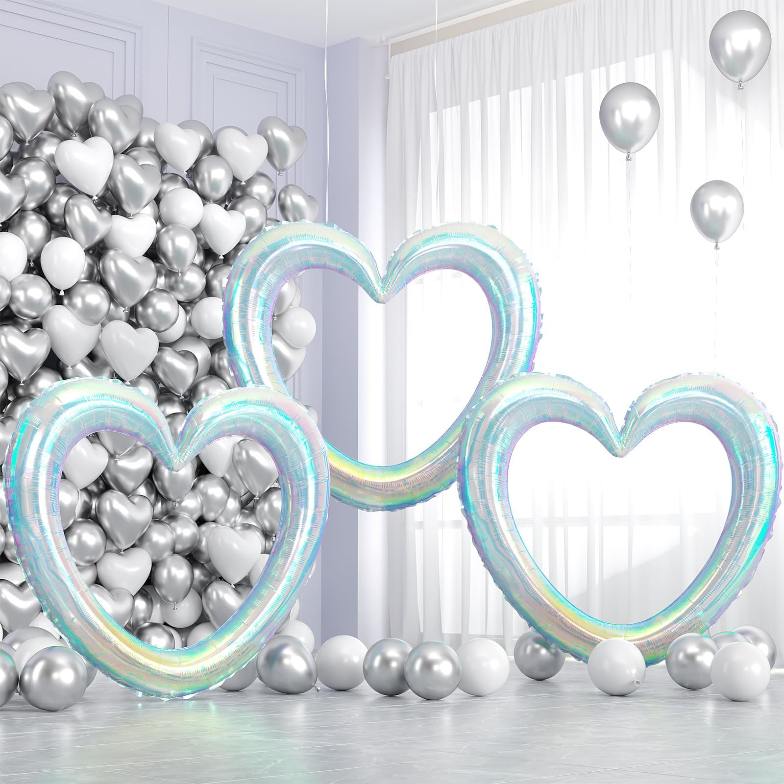 Vibzox iridescent heart balloons 40in front view, ideal for wedding backdrops