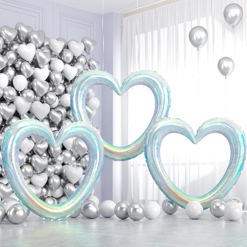 Vibzox iridescent heart balloons 40in front view, ideal for wedding backdrops