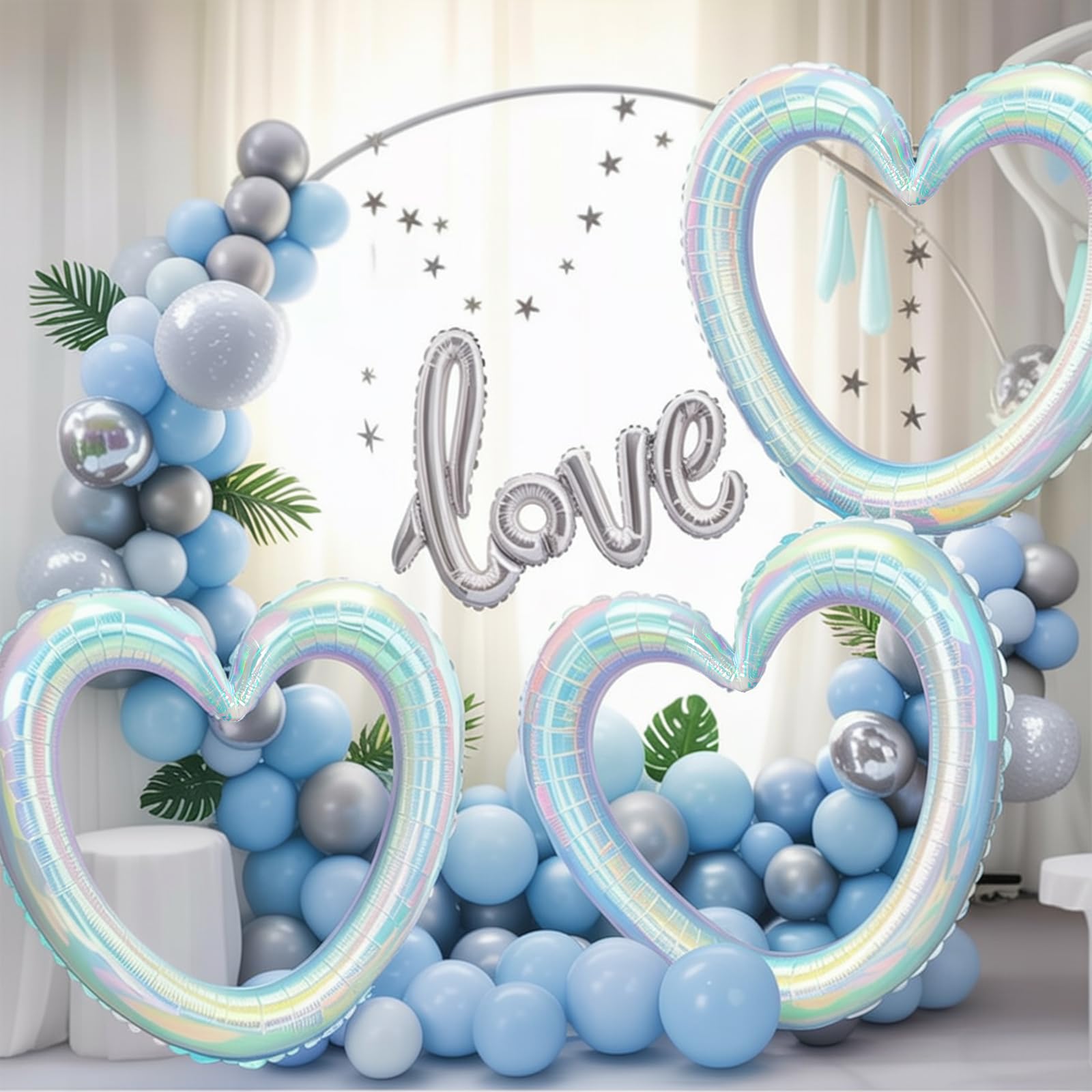 Vibzox 40in holographic heart balloons for anniversaries and showers