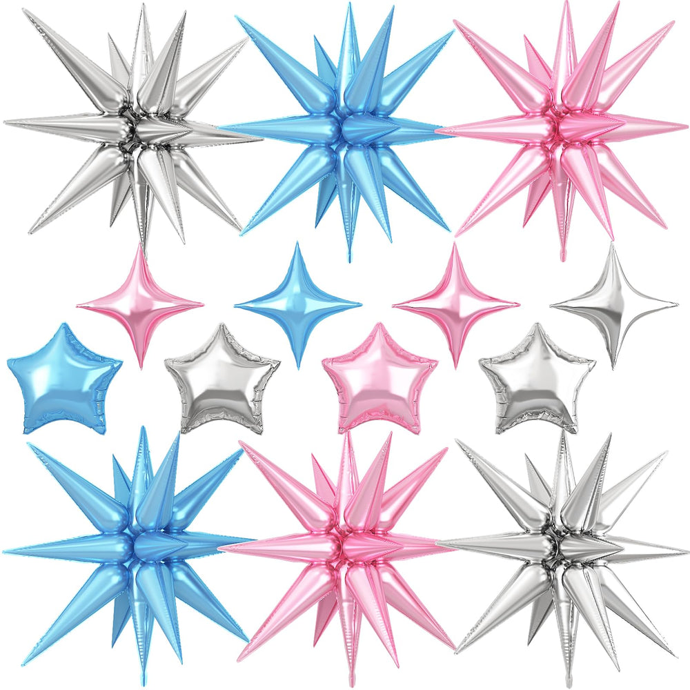 Vibzox pink blue silver explosion stars 22-inch balloons for bold party decor impact