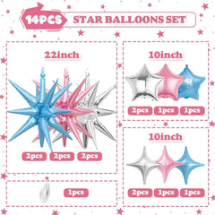 Vibzox pink blue silver four-pointed stars 10-inch balloons elevate garlands and shine
